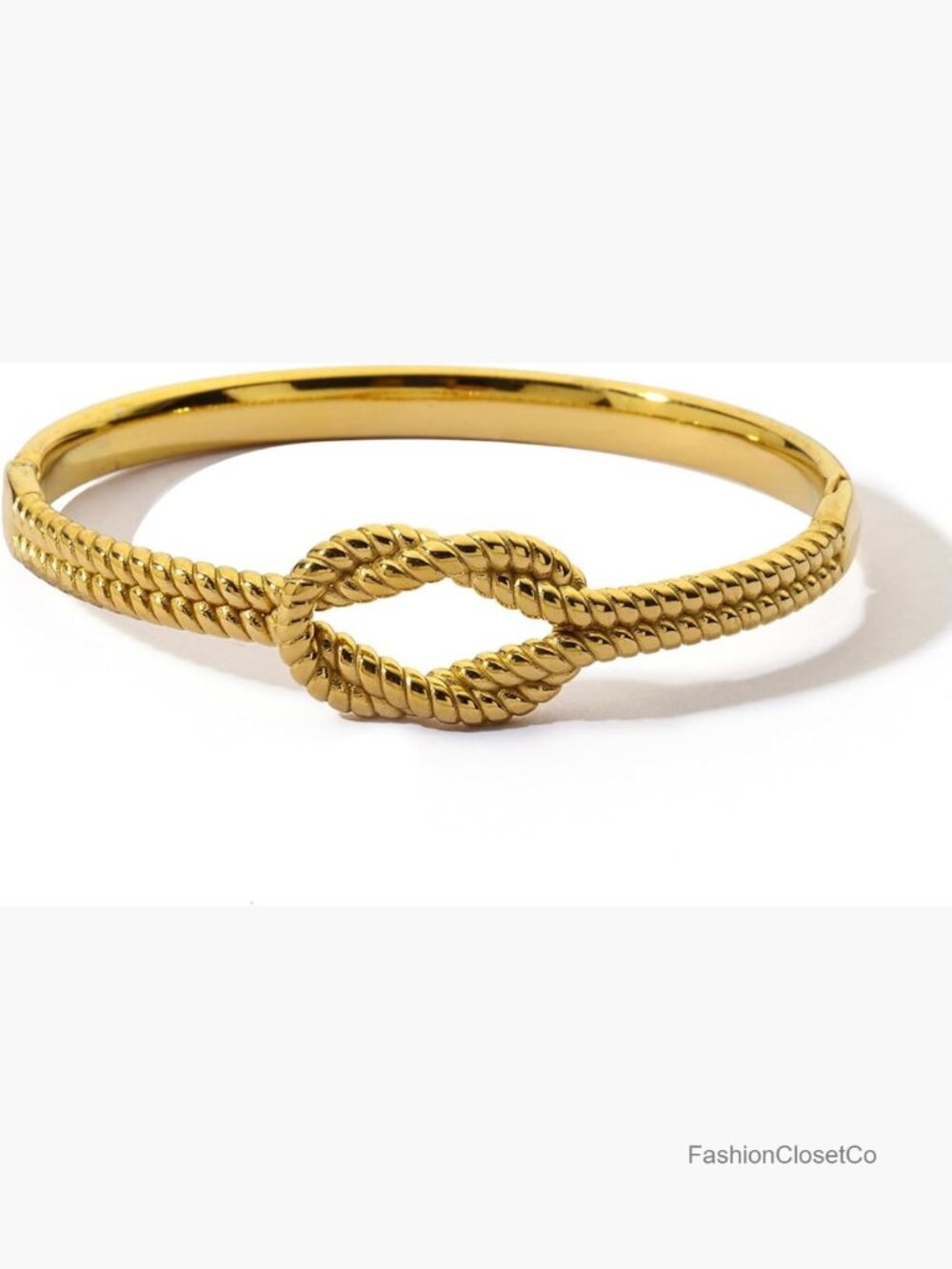 Chunky Gold Bangle Bracelets - Love Knot Cuff Hammered Texture